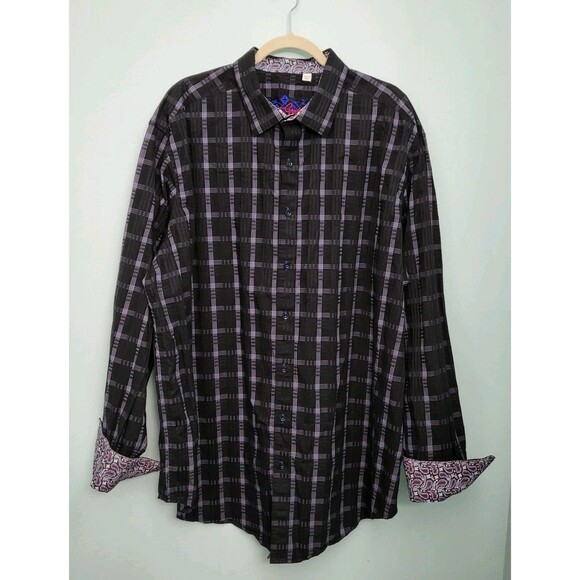 ROBERT GRAHAM Shirt Mens 2XLT Tall Purple Black Button Up Flip Cuffs Classic - Picture 1 of 12